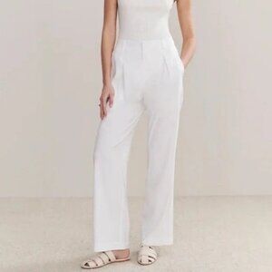 Jenni Kayne Riley Linen Blend Pleated Front Relaxed Fit Trouser Pants White Sz 4